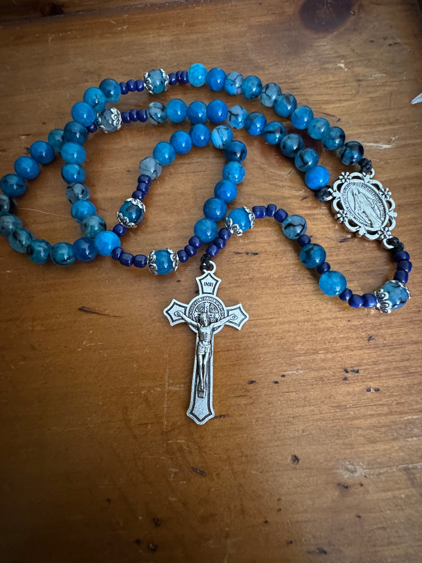 Handmade Blue Dragon Vein Agate Rosary