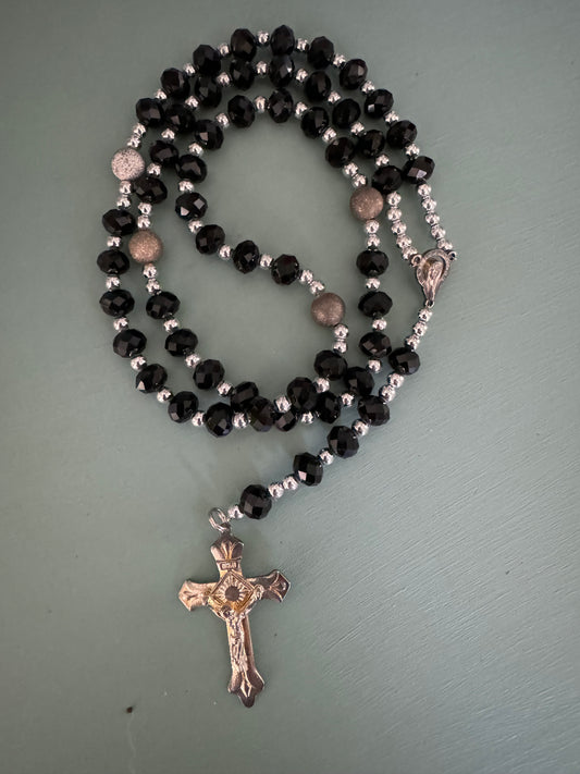 Black & Silver Crystal Style Rosary