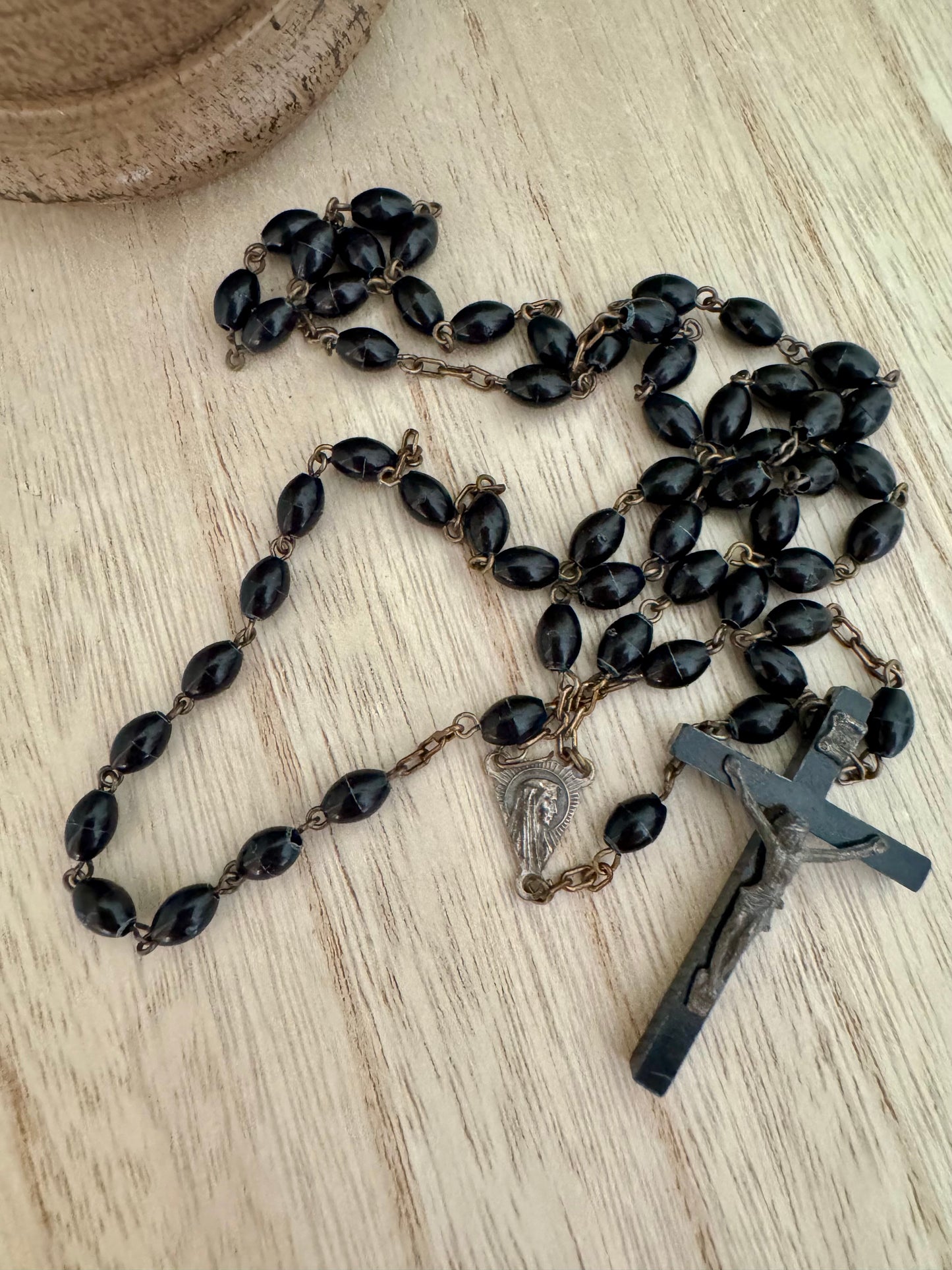 Vintage Black Rosary – Made in Italy – 19"