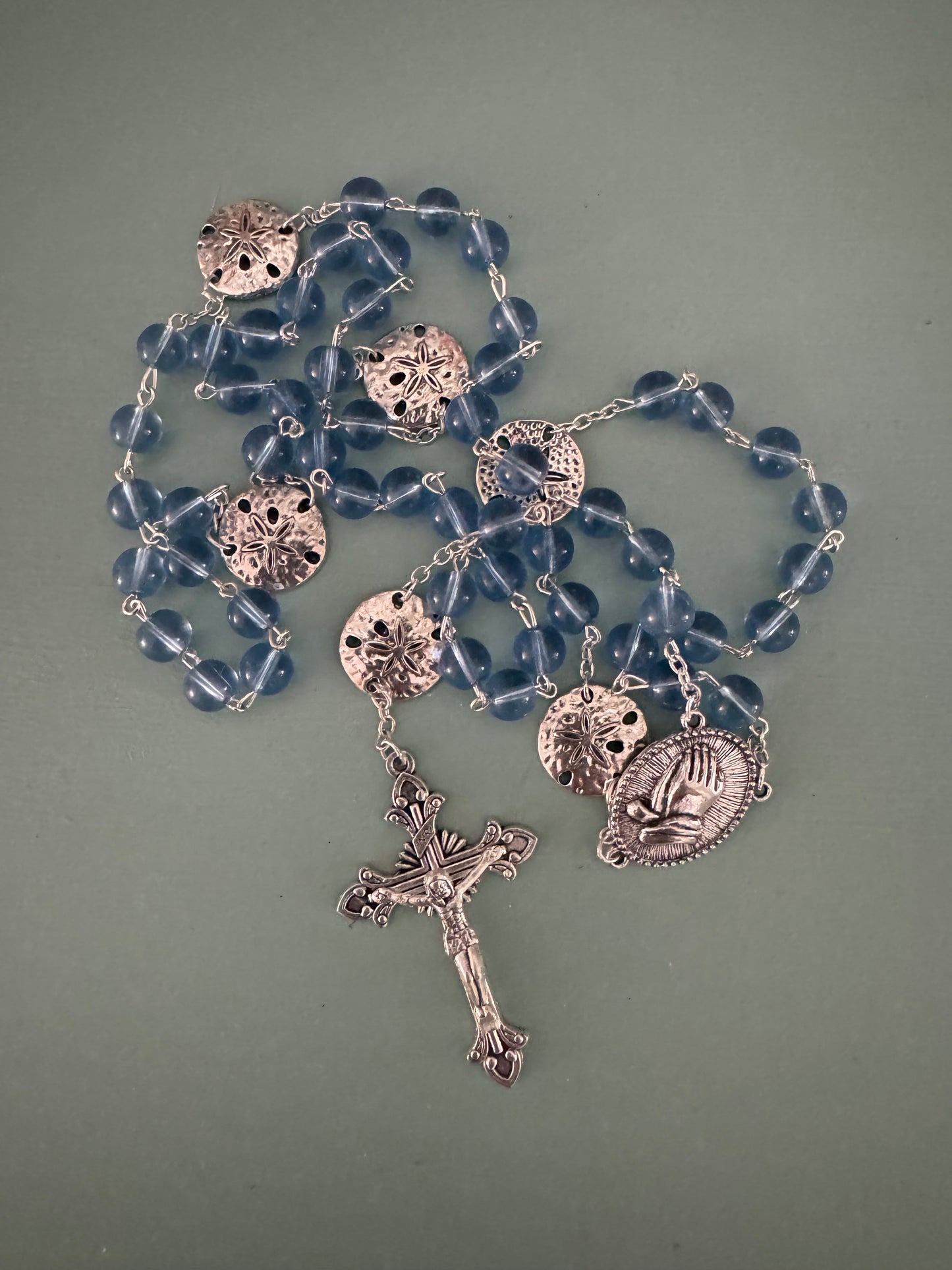 Light Blue Sand Dollar Sea Shell Rosary