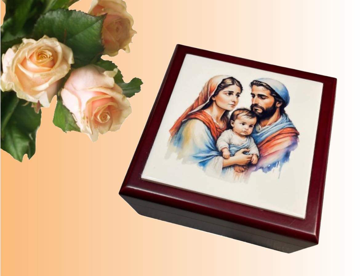 Wooden Keepsake Box with Holy Family Image – A Timeless Gift