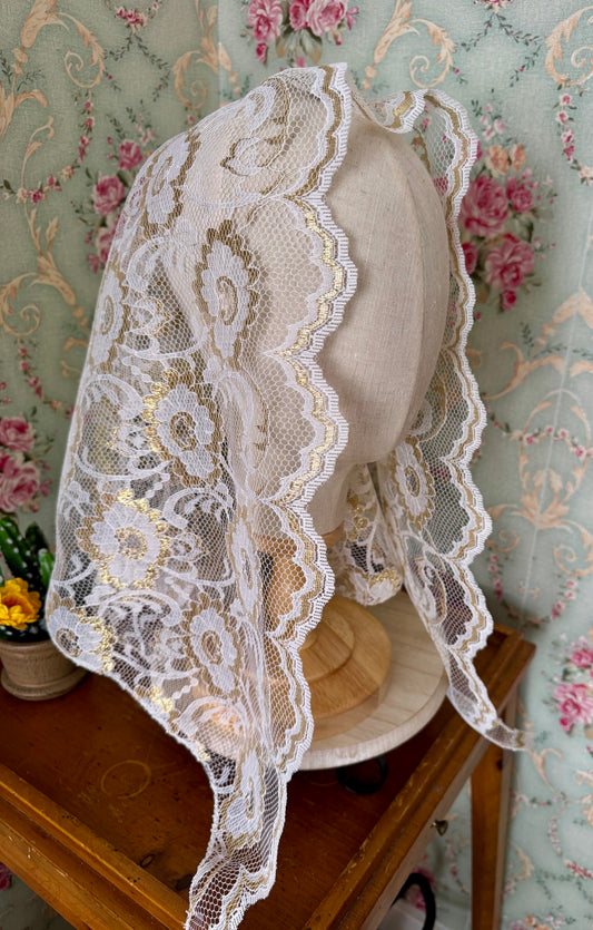 Gold & White Mantilla Lace Veil 24''x44''