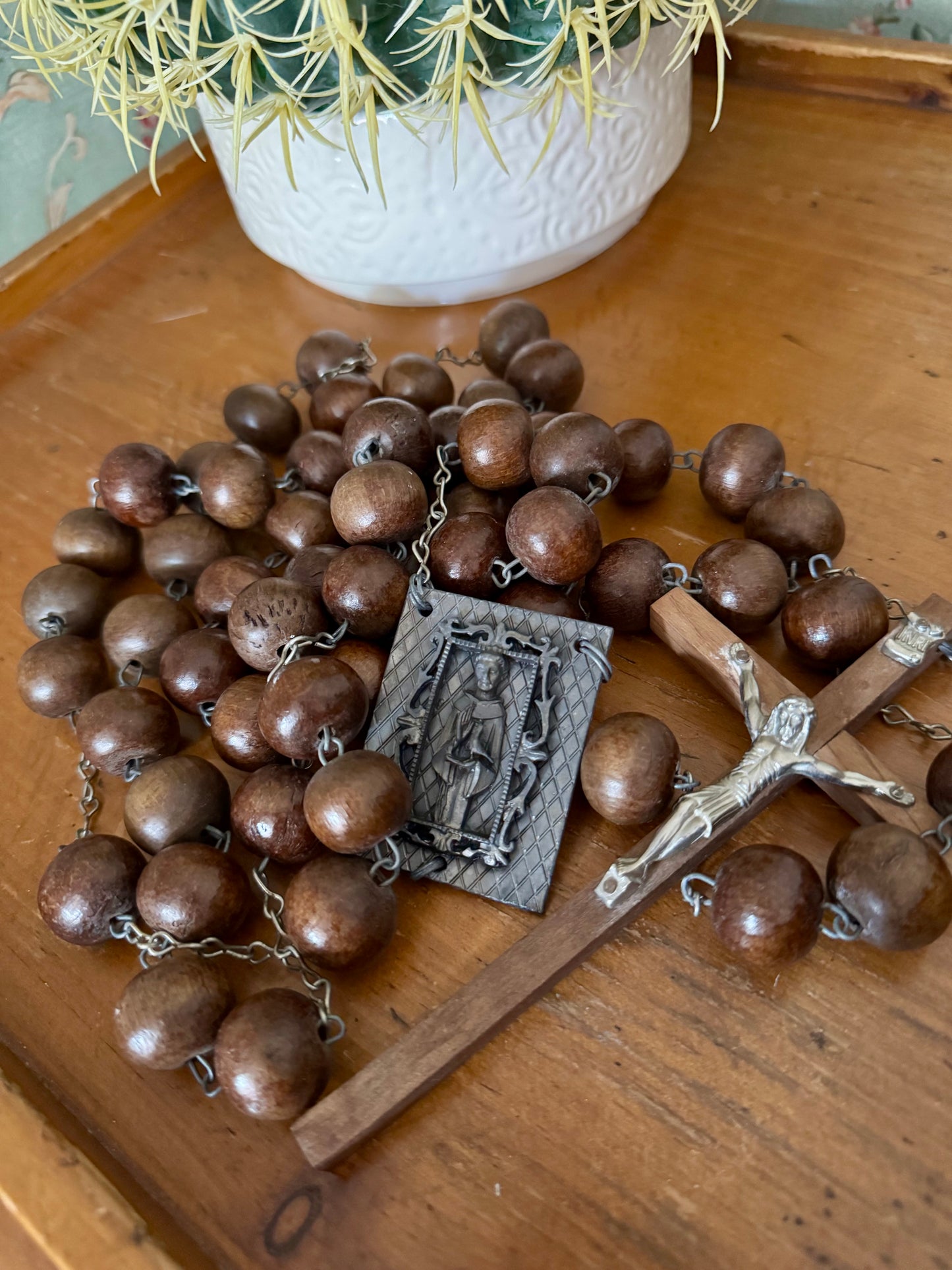 Vintage Wooden Wall Rosary – Large 52 Inch Rosary