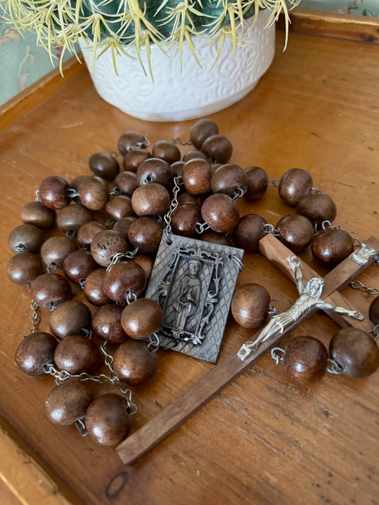 Vintage Wooden Wall Rosary – Large 52 Inch Rosary