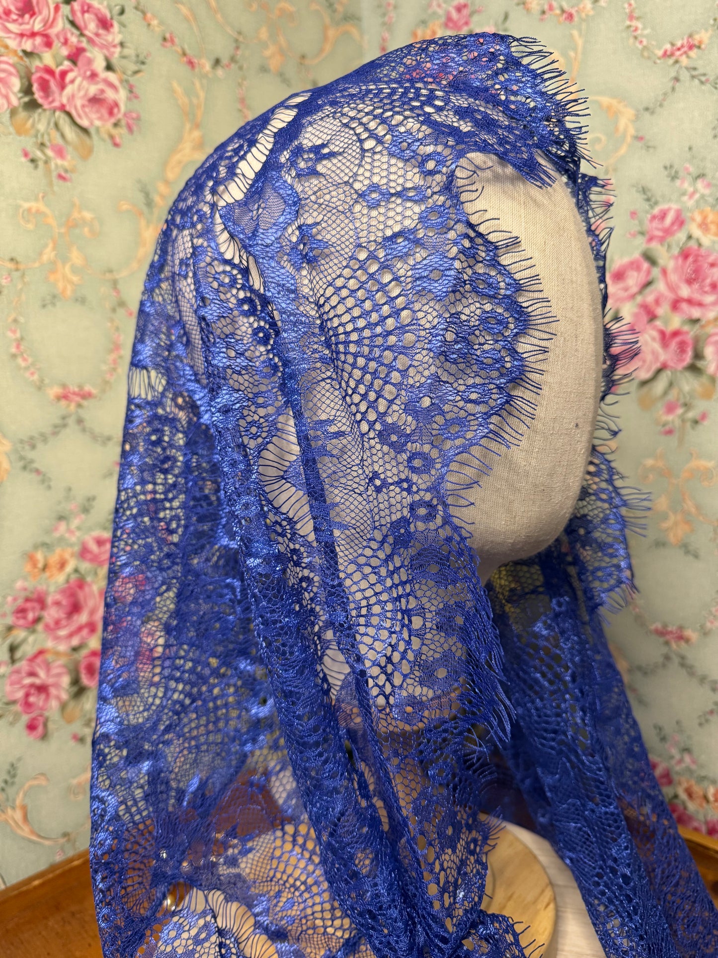 Youth Fatima Blue Lace Infinity Chapel Veil – Eyelash Lace | 18.5x22 | Handmade