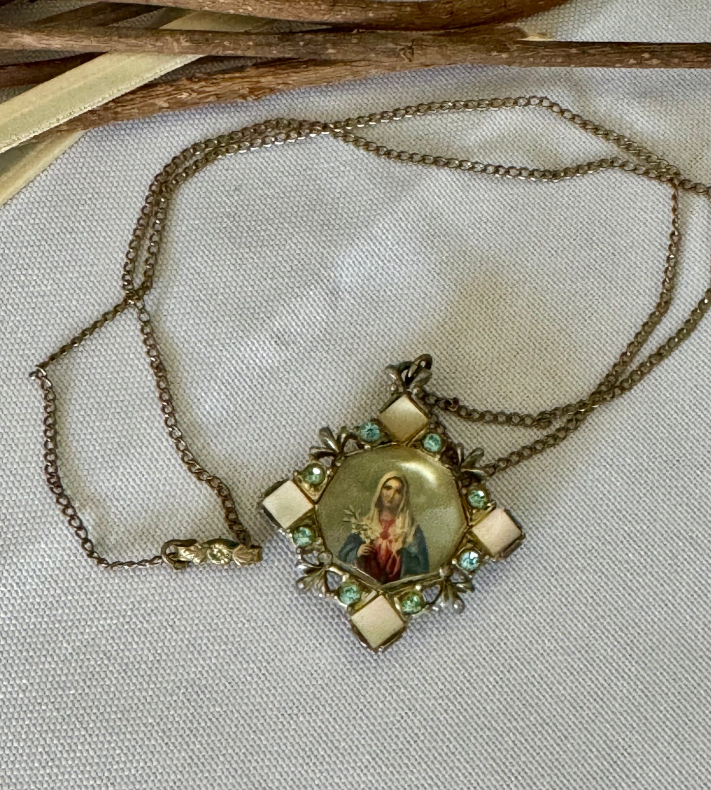 Vintage Red & Gold Sacred Heart and Immaculate Heart Necklace