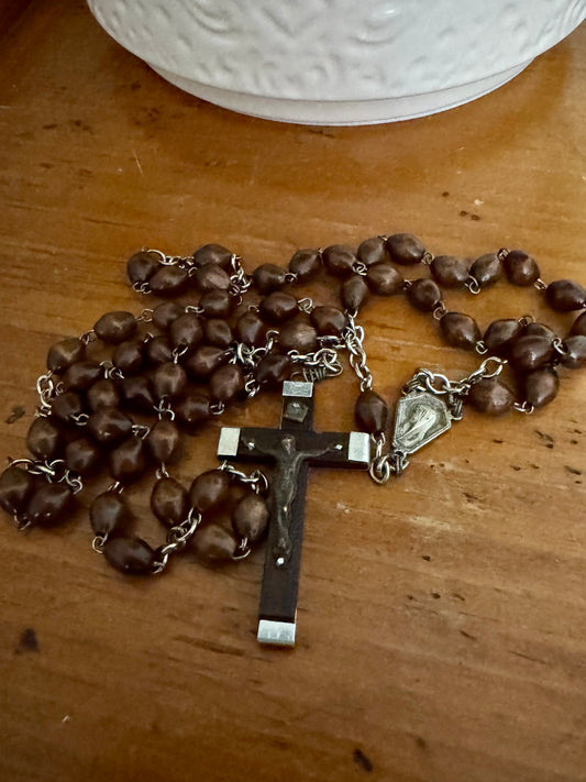 Vintage Wooden Rosary with Black Wood Crucifix