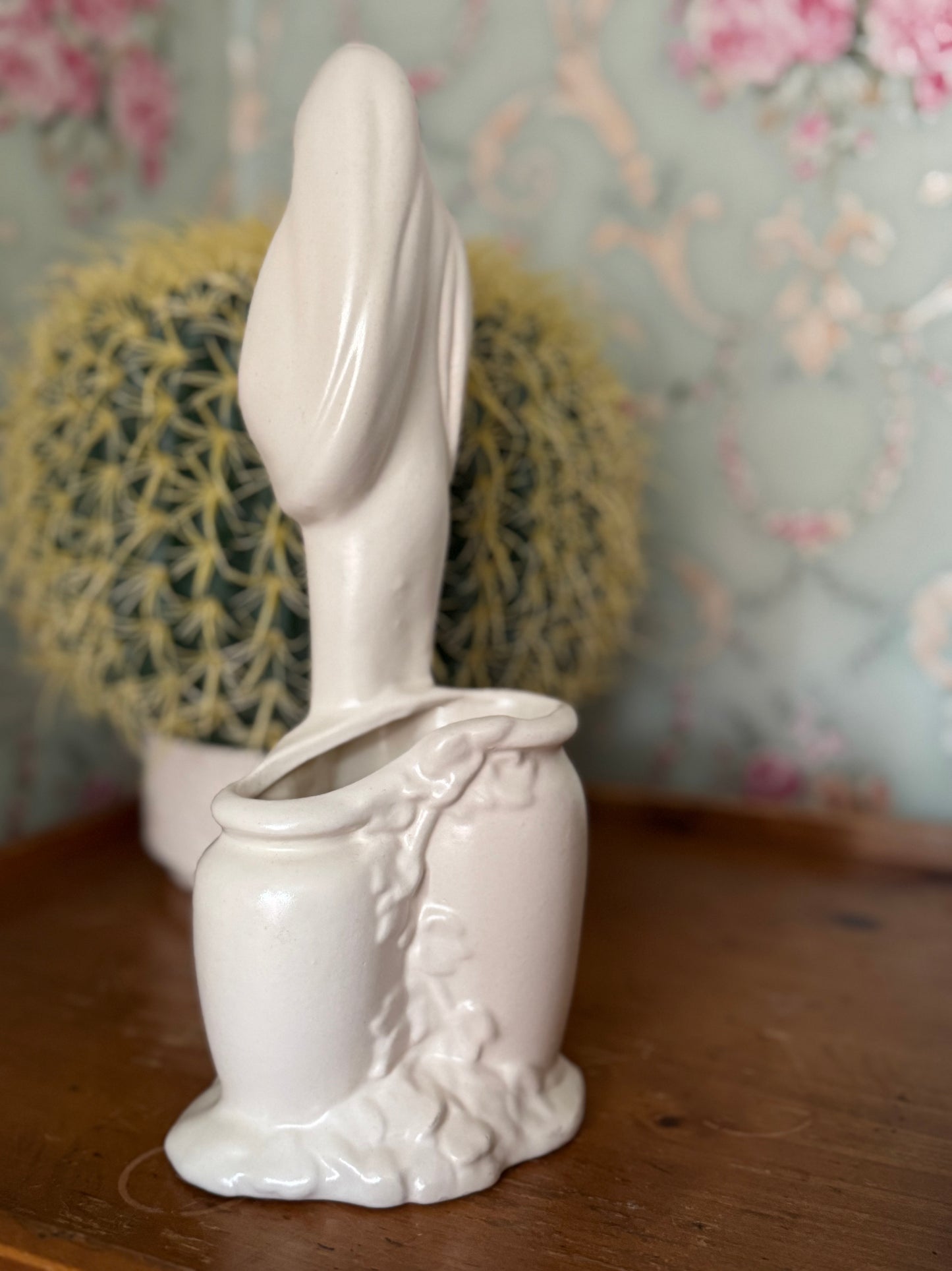 Vintage Haeger American Ceramics Mother Mary with Infant Jesus Flower Vase Statue