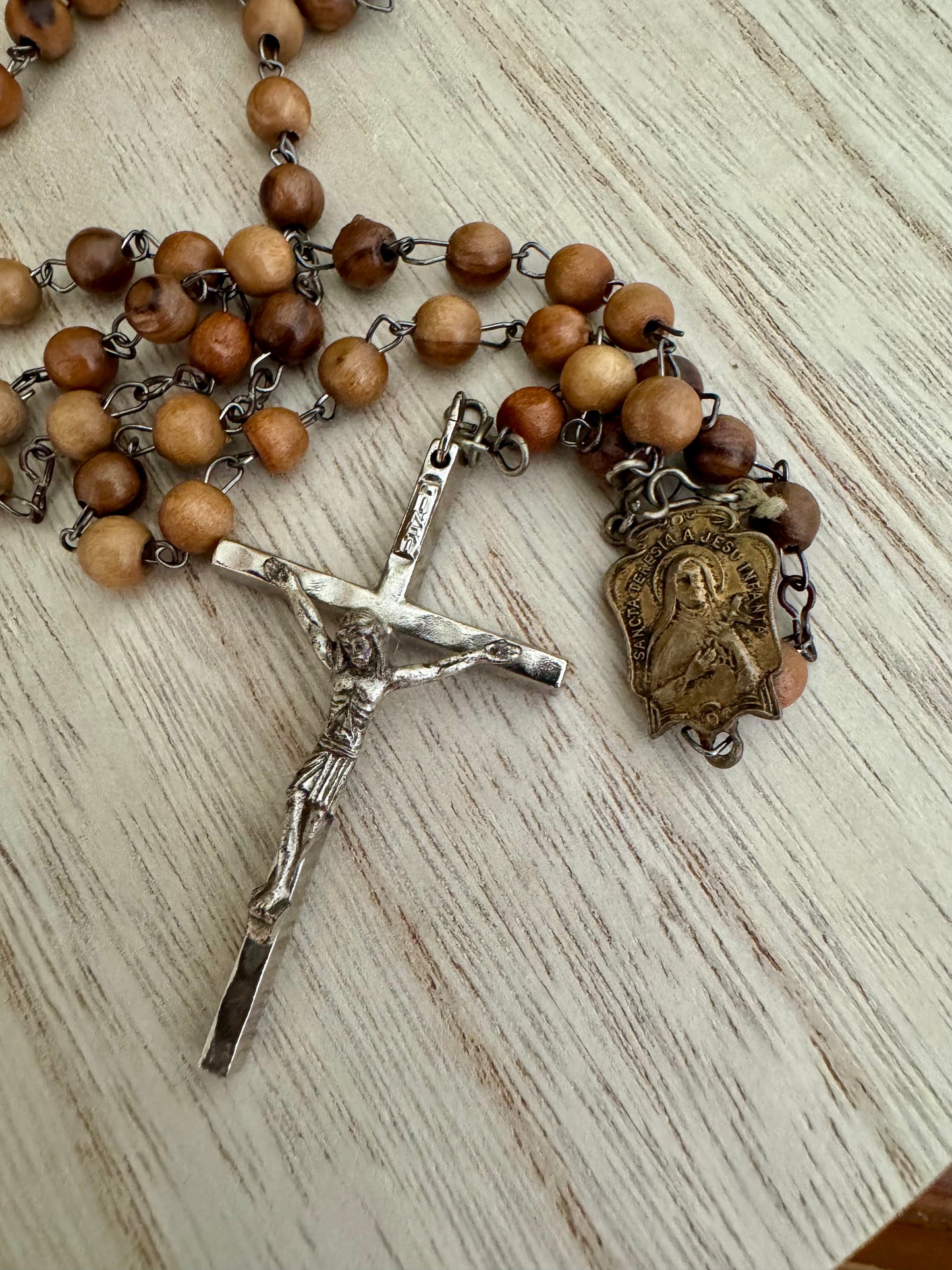 Vintage Wooden Bead Rosary – St. Teresa of the Child Jesus Centerpiece