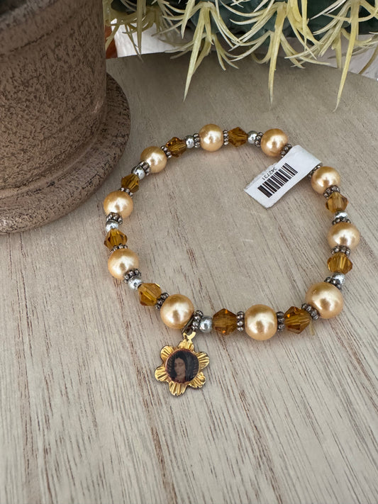 Gold-Colored Stretch Bracelet with Vintage Marian Medals