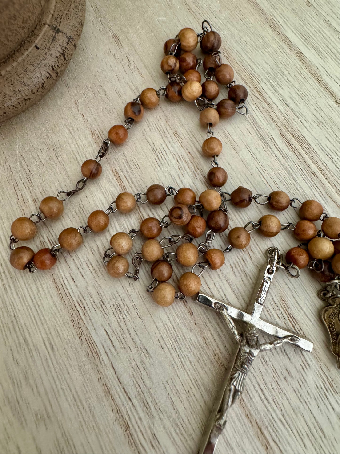 Vintage Wooden Bead Rosary – St. Teresa of the Child Jesus Centerpiece