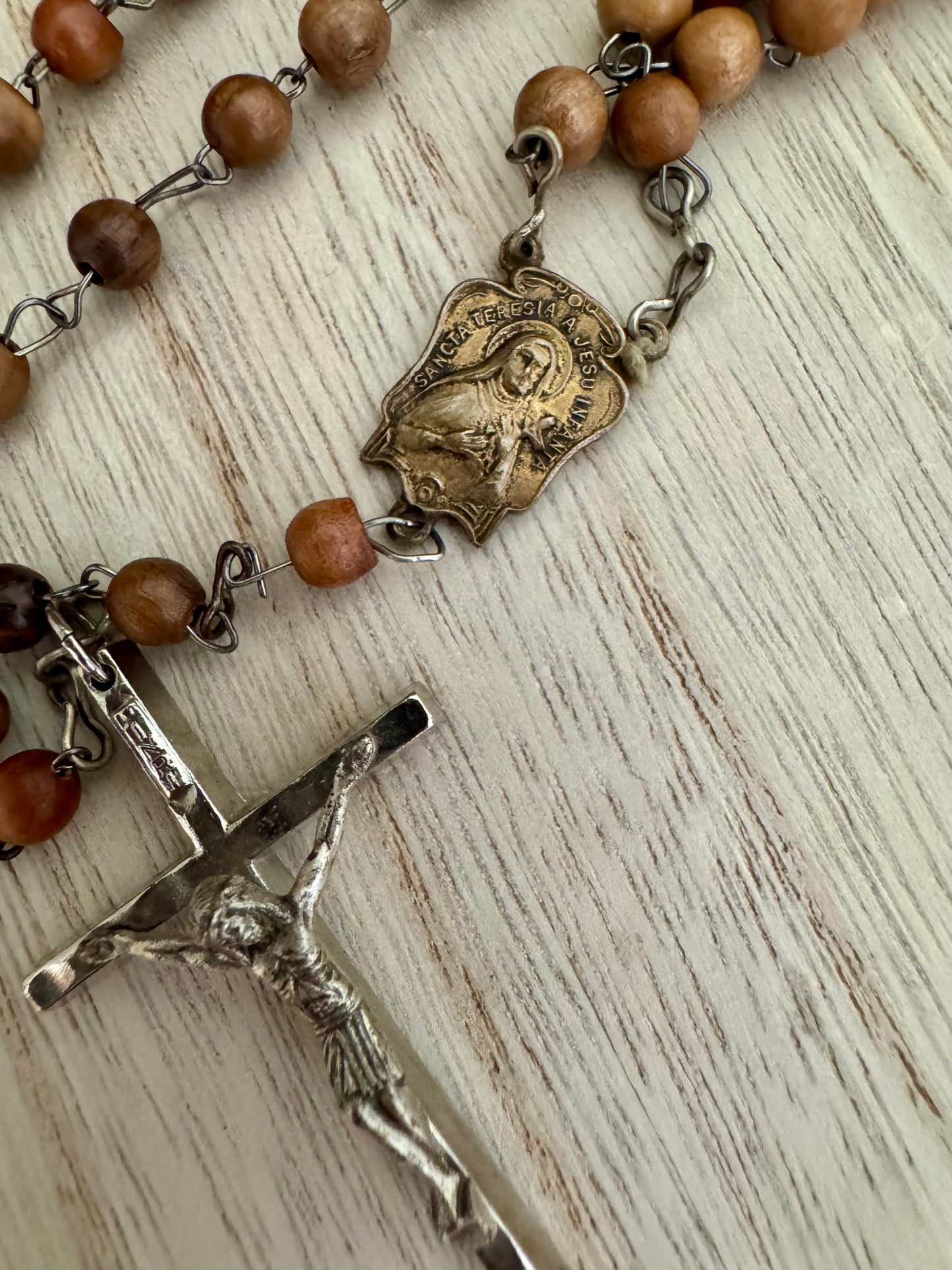 Vintage Wooden Bead Rosary – St. Teresa of the Child Jesus Centerpiece