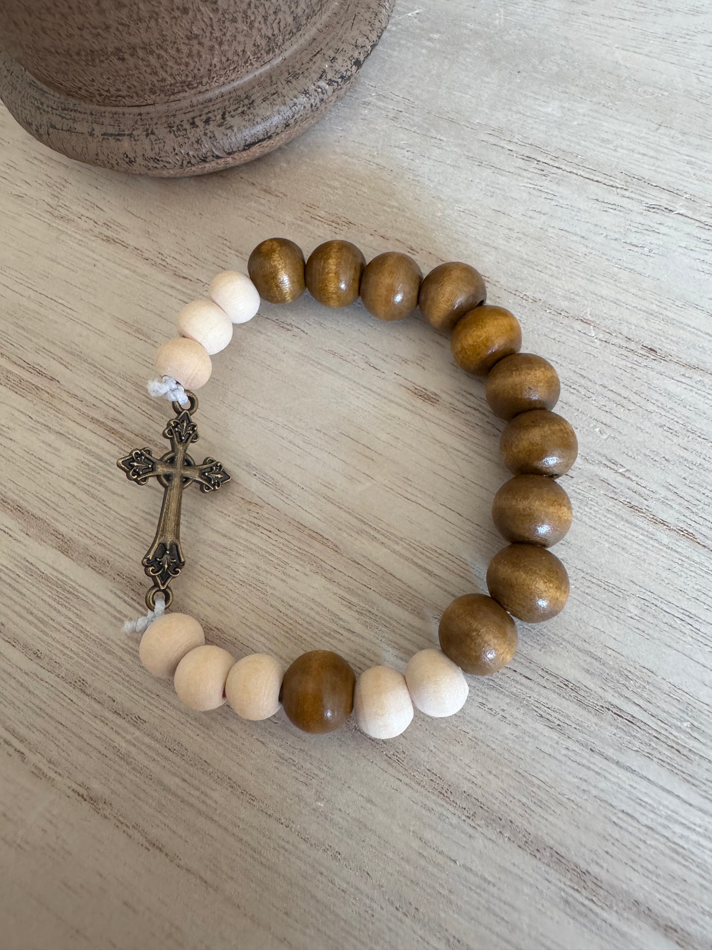 Handmade Rosary Bracelet – Natural & Dark Wood