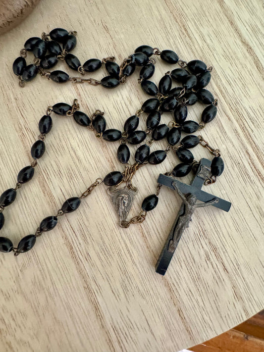 Vintage Black Rosary – Made in Italy – 19"