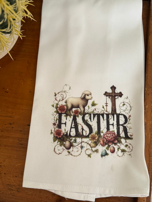 Easter Lamb & Cross Tea Towel