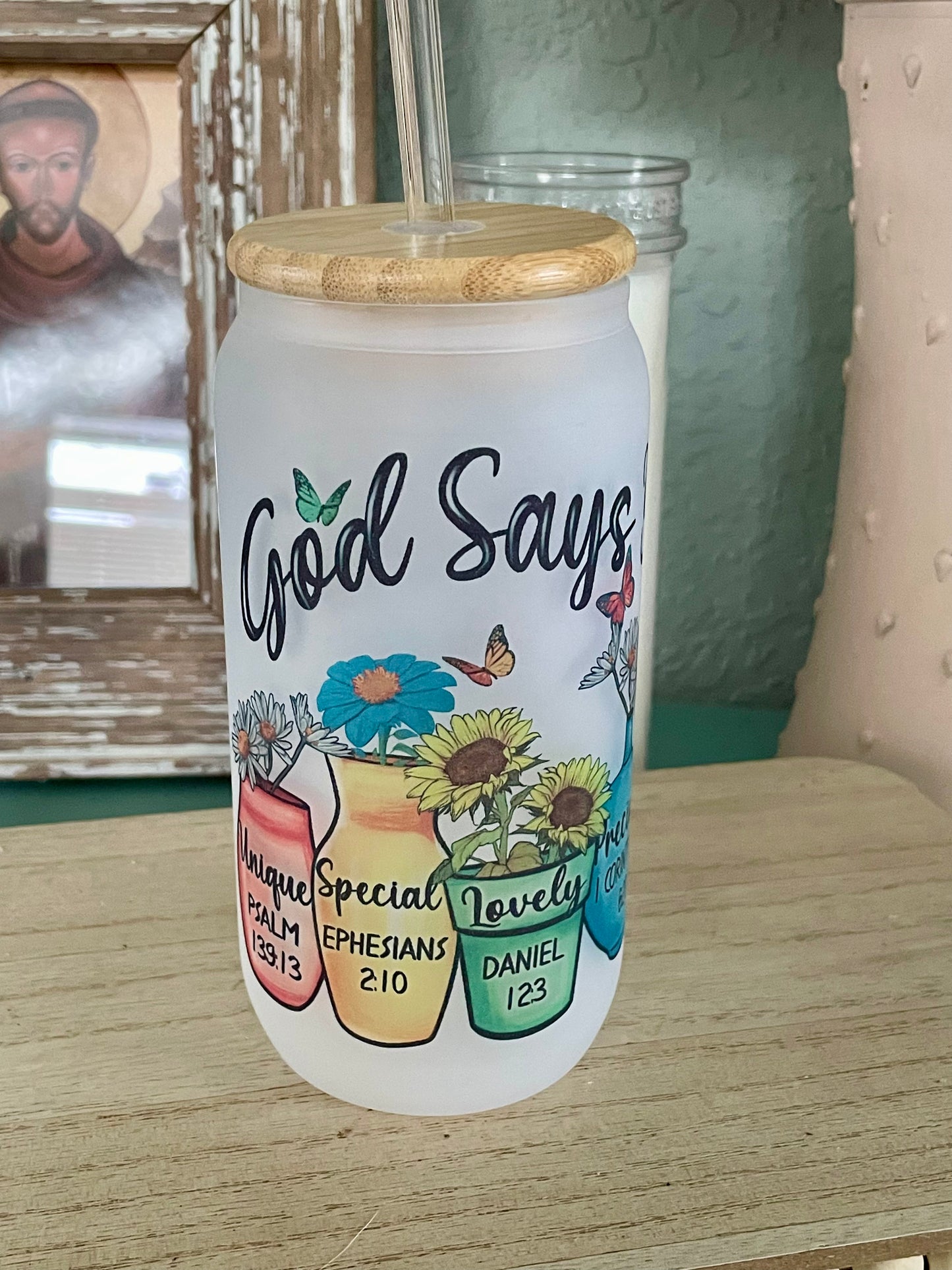 God Says You are... 16oz Glass with Bamboo Lid