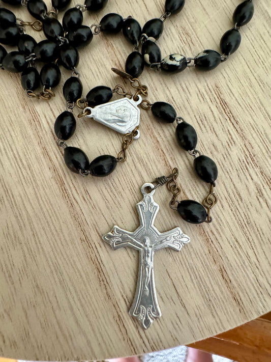Vintage Italian Black Rosary – 17"