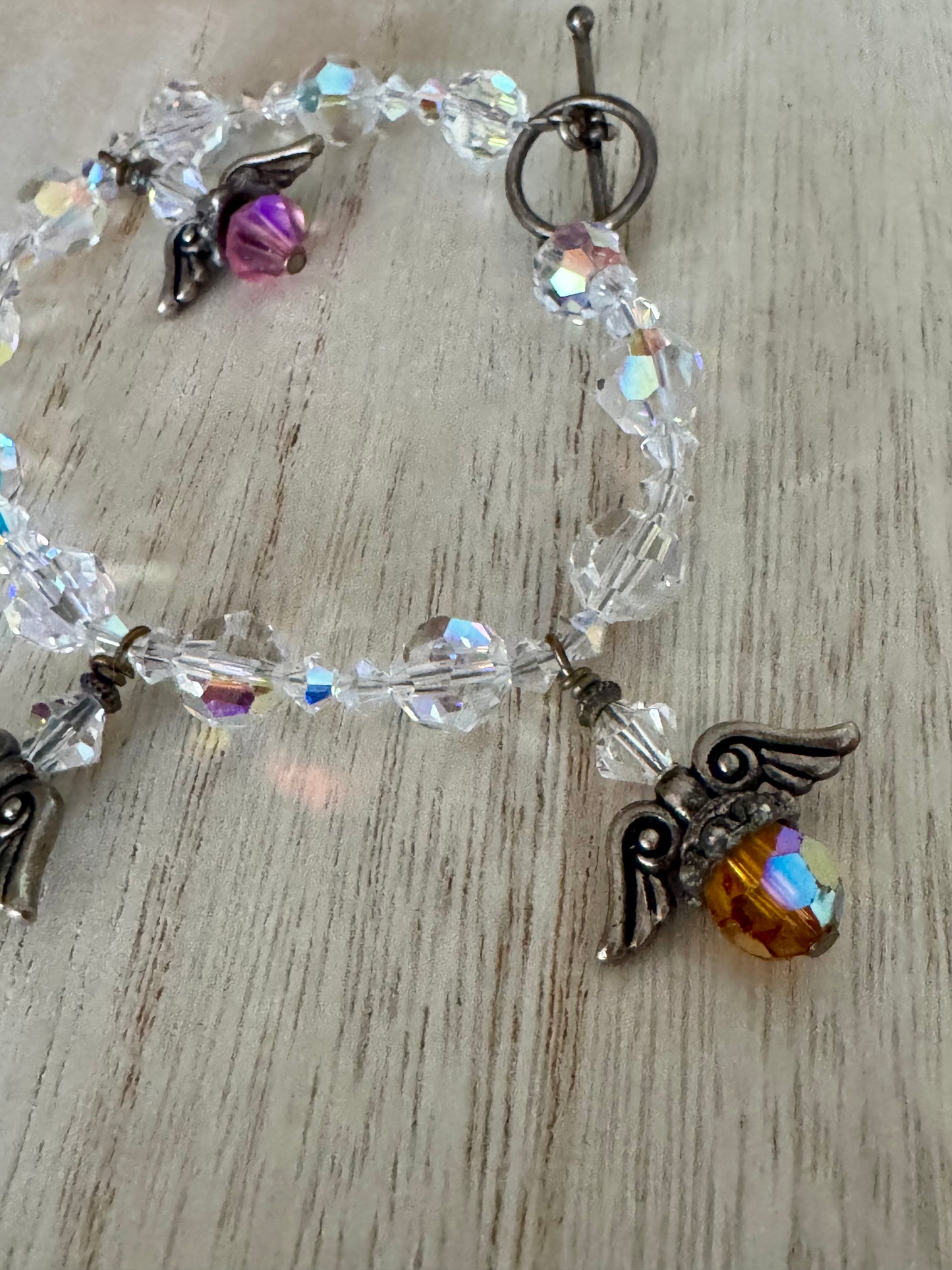 Handmade Angel Bracelet with Clear Crystal-Like Beads