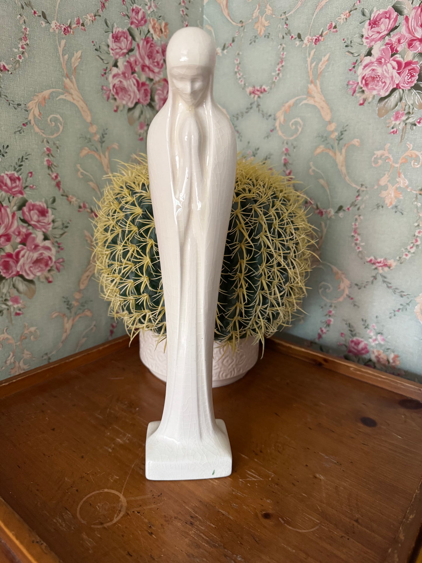 Vintage Hollow Ceramic Mother Mary Statue – 1965