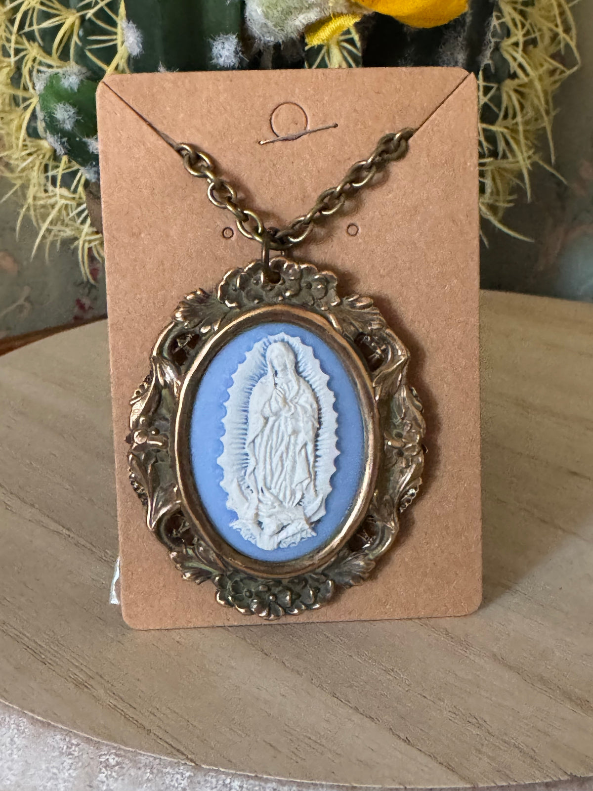 Vintage Style Cameo Our Lady of Guadalupe Necklace