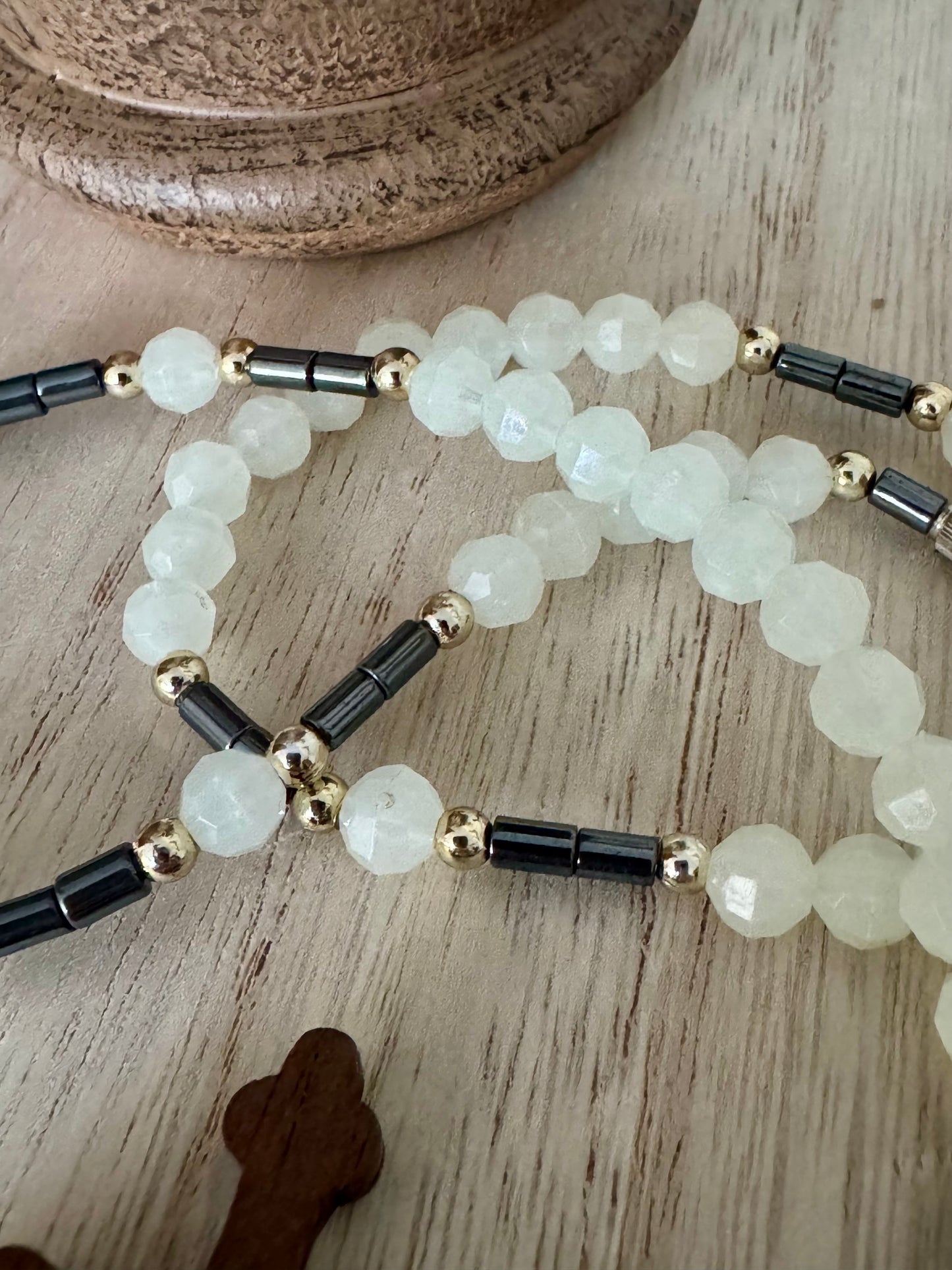 Handmade Plastic and Metallic Rosary with Wooden Cross