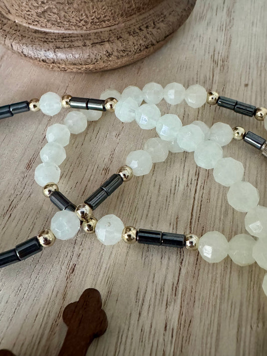 Handmade Plastic and Metallic Rosary with Wooden Cross