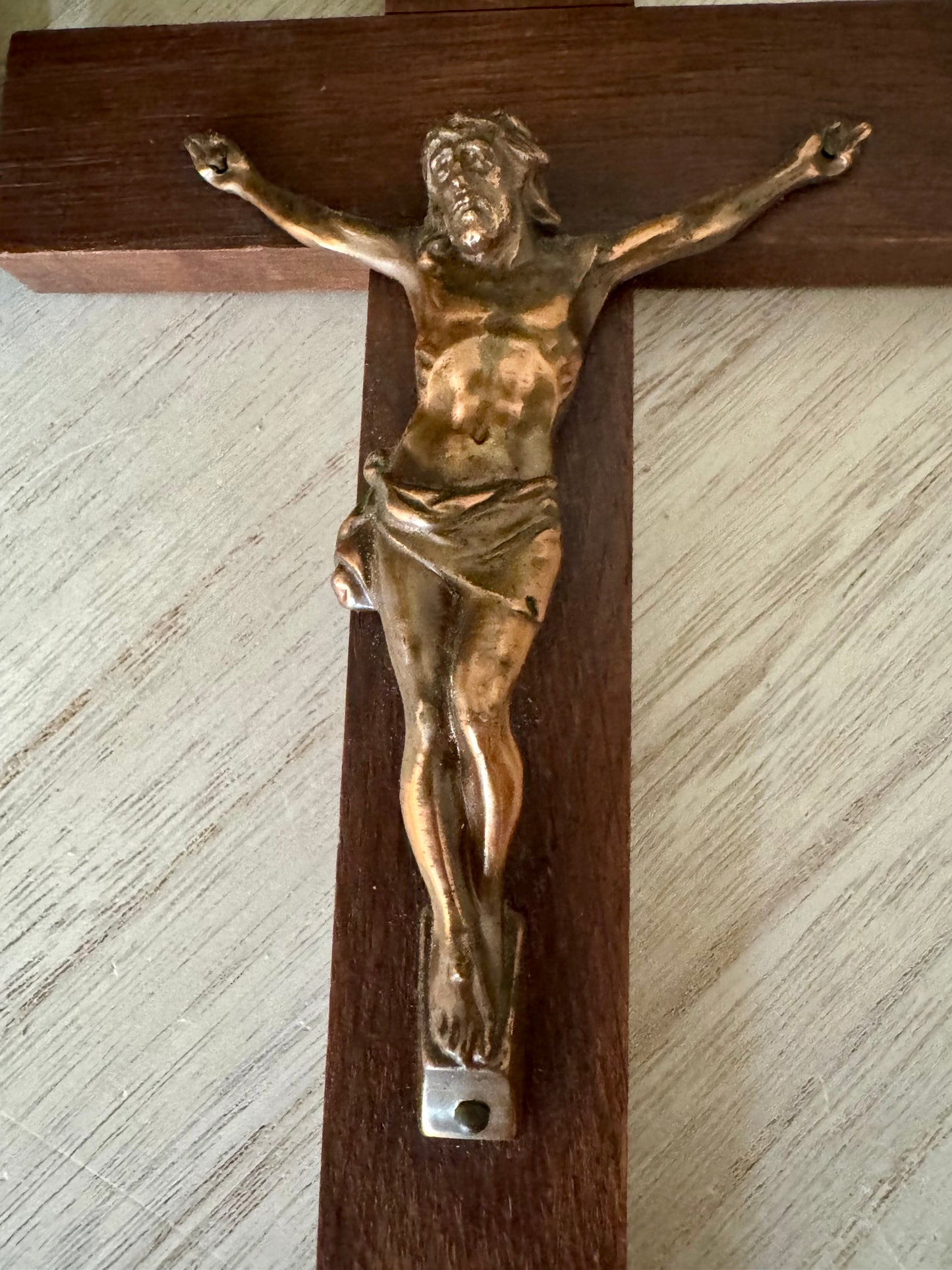 Vintage Dark Grain Handmade Crucifix – 8in x 4.5in
