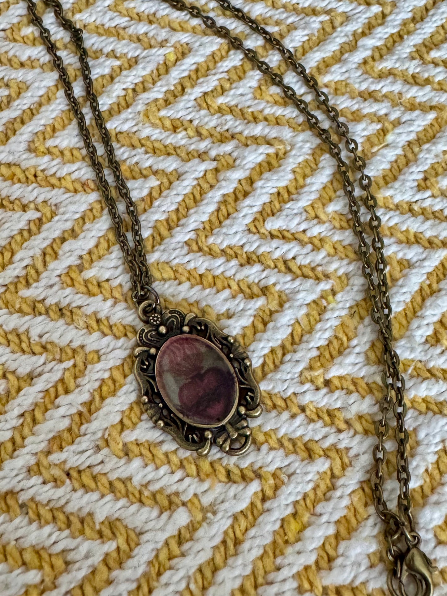 20” Vintage Bronze Catholic Sacred Heart Image Necklace