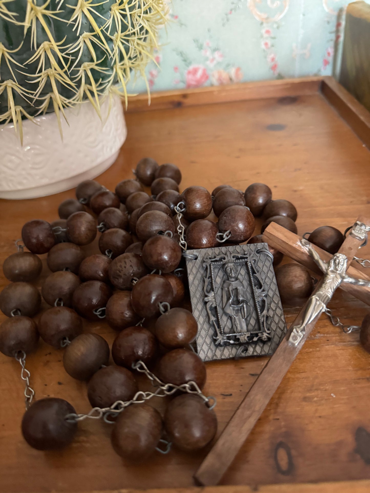 Vintage Wooden Wall Rosary – Large 52 Inch Rosary