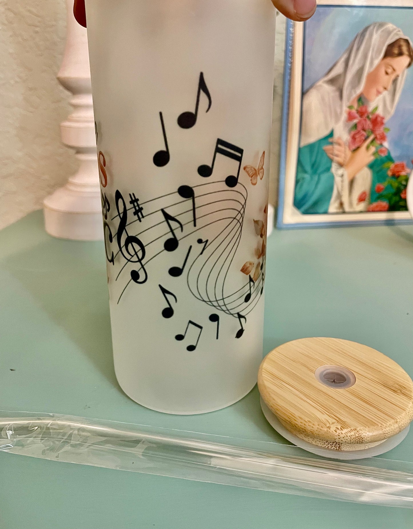 When Words Fail Music Speaks 20oz Frosted Glass with Bamboo Lid