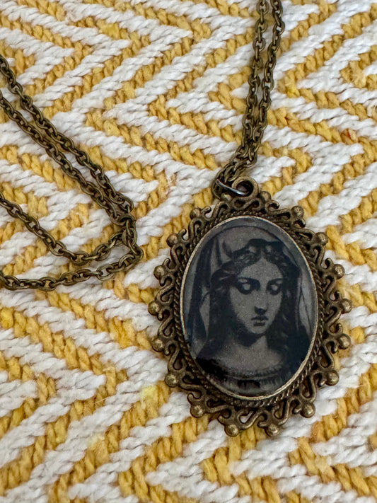 20” Vintage-Style Bronze Catholic Sacred Image Mother Mary Necklace – Handmade Religious Gift