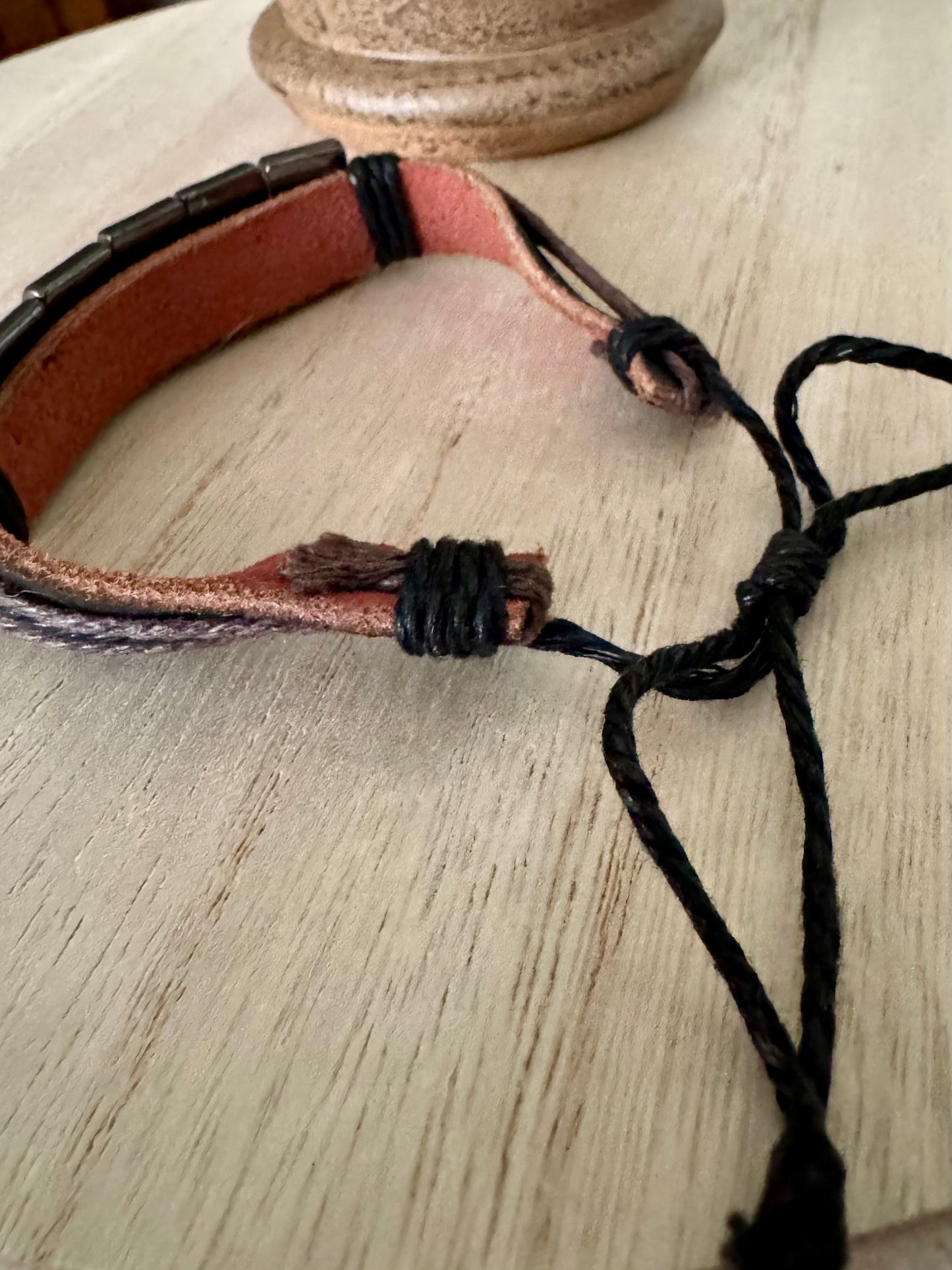 Adjustable Holy Image Bracelet on Leather & Braided Rope
