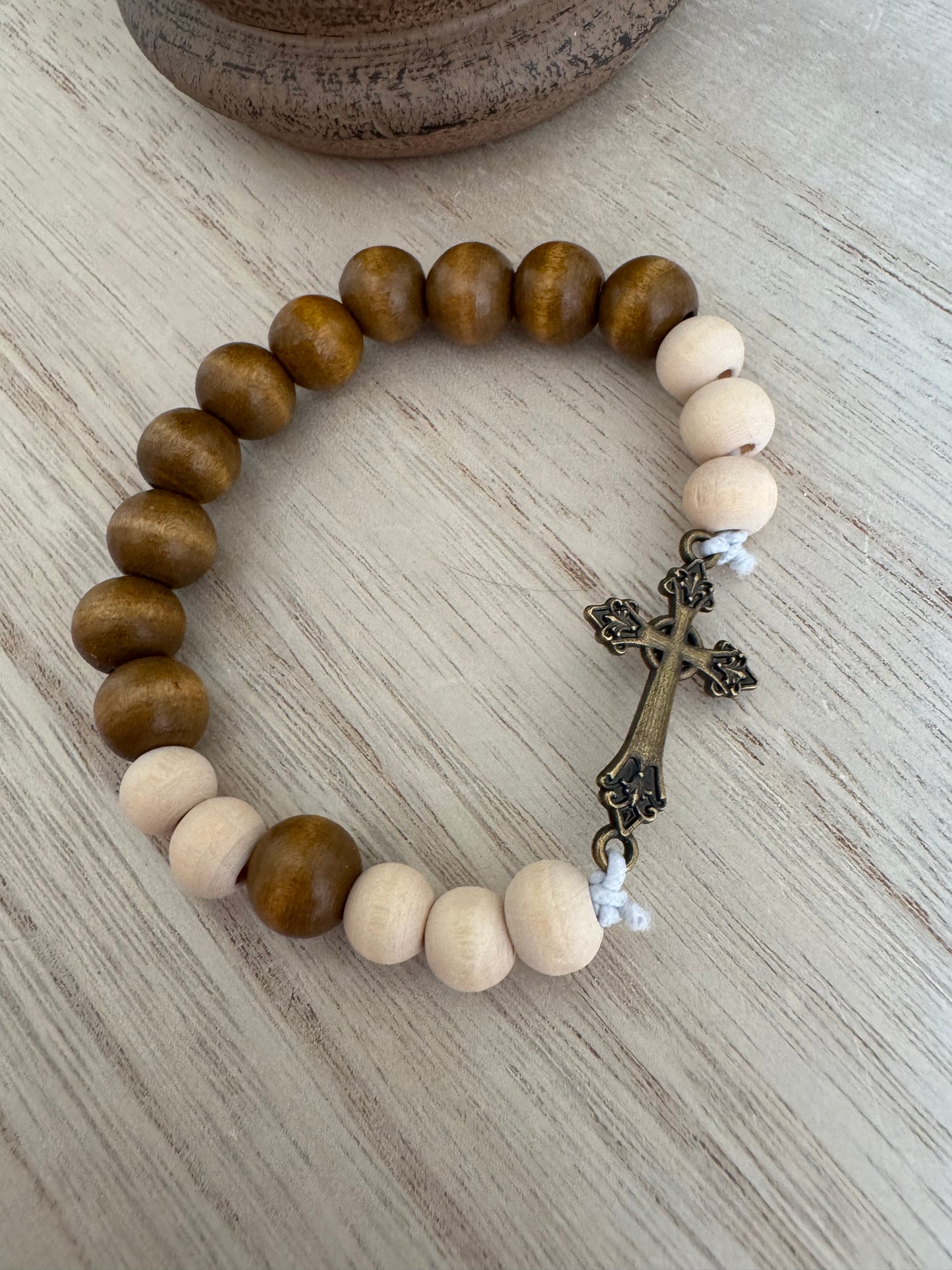 Handmade Rosary Bracelet – Natural & Dark Wood