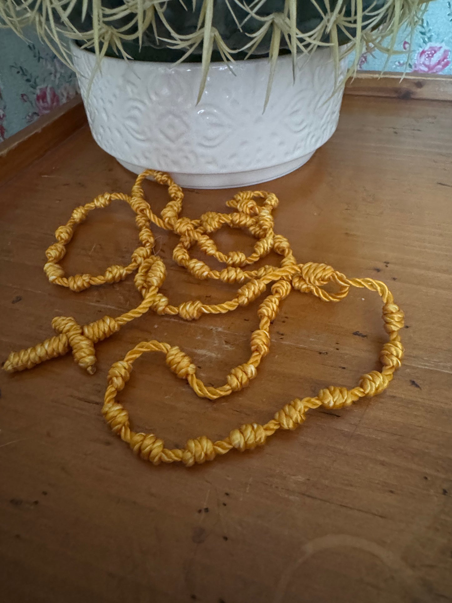 Handmade Yellow Cord Knotted Rosary – 25 Inch