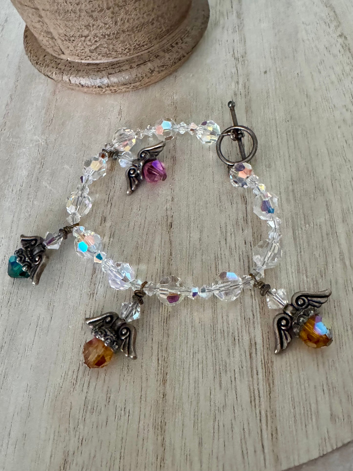 Handmade Angel Bracelet with Clear Crystal-Like Beads