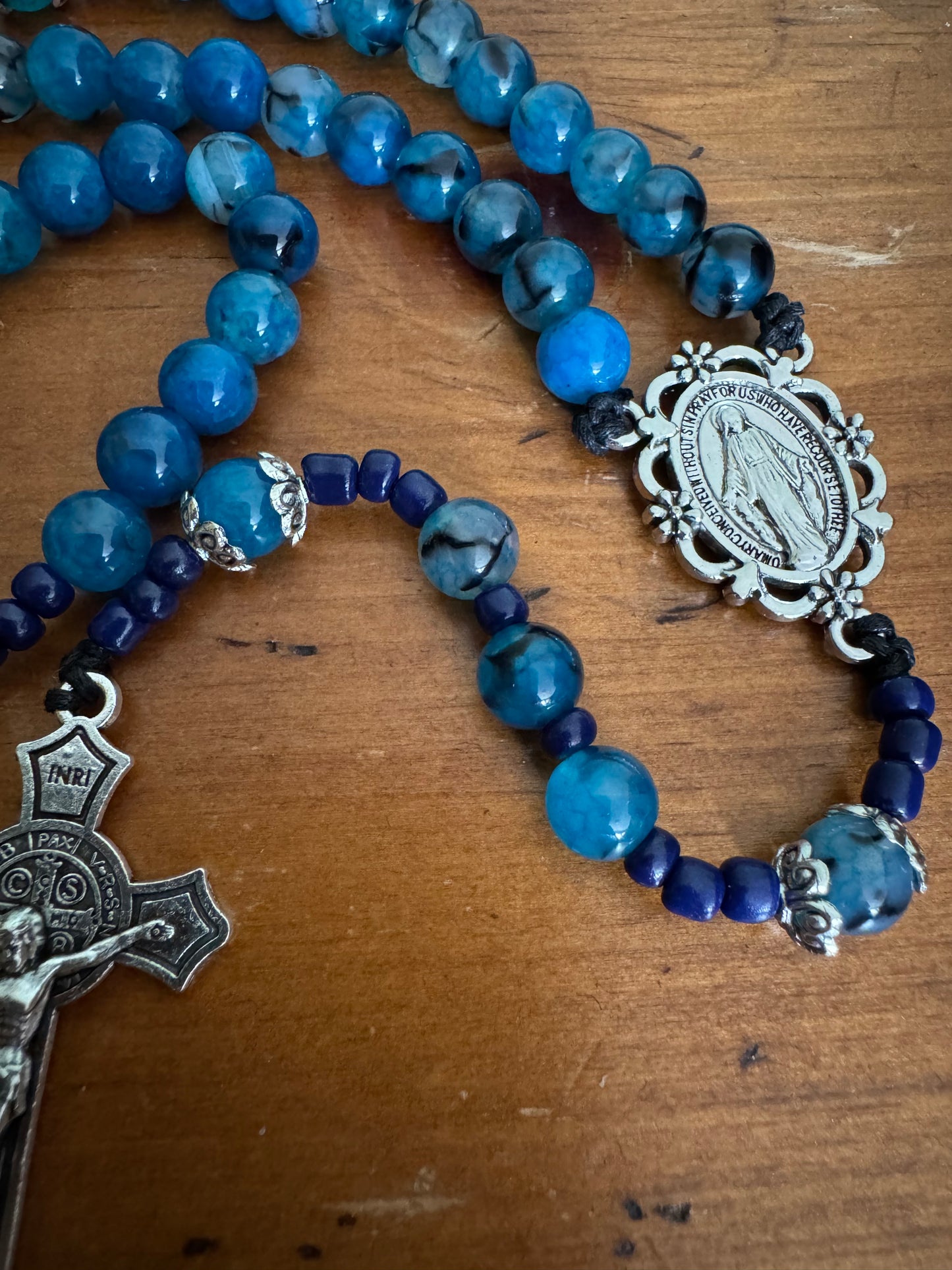 Handmade Blue Dragon Vein Agate Rosary