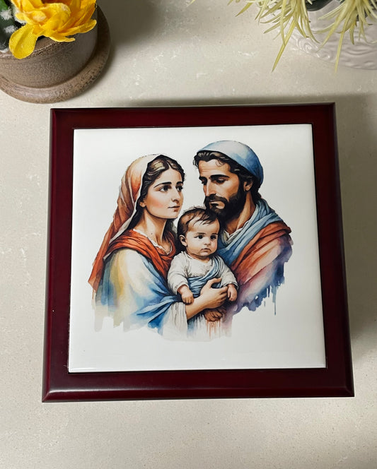Wooden Keepsake Box with Holy Family Image – A Timeless Gift