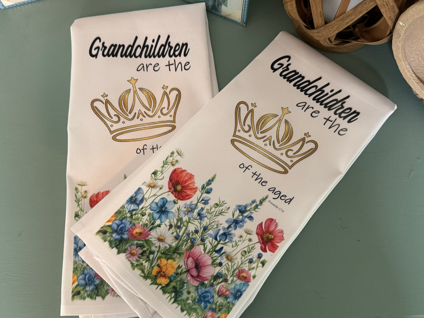 Adorable 18” x 28” Tea Towel - "Grandchildren Are the Crown of the Aged" Proverbs 17:6