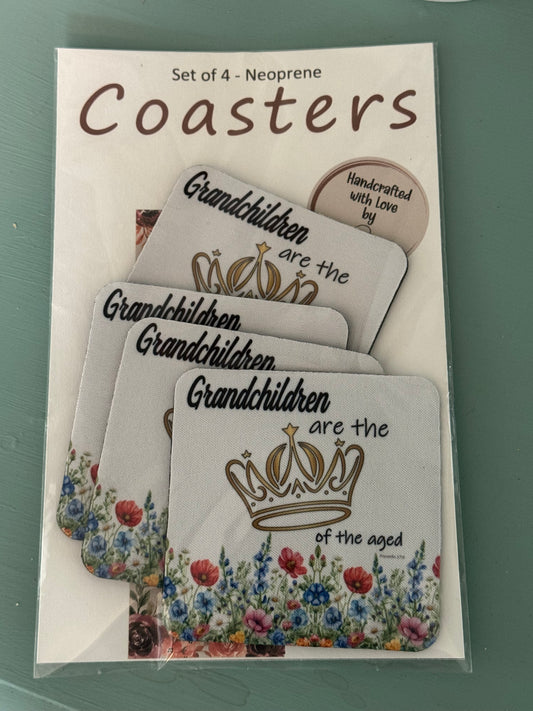 Grandchildren Are the Crown of the Aged" Proverbs 17:6 – 4-Piece Neoprene Coaster Set