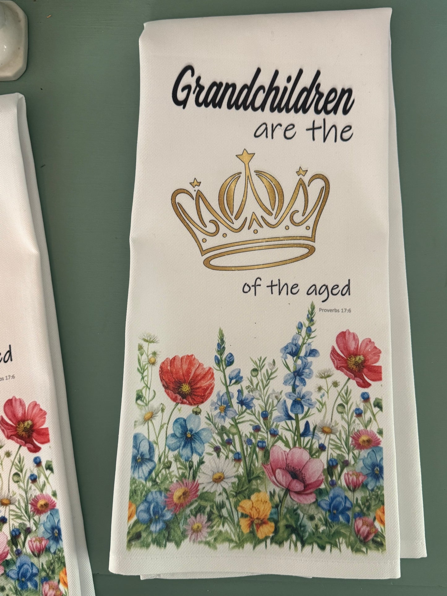 Adorable 18” x 28” Tea Towel - "Grandchildren Are the Crown of the Aged" Proverbs 17:6