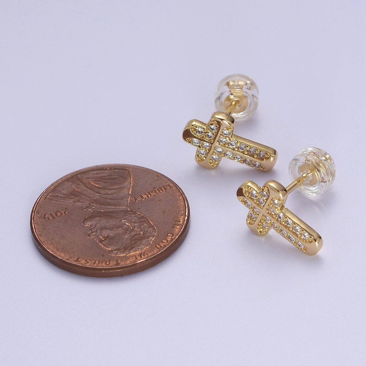 18K Gold-Filled CZ Cross Stud Earrings