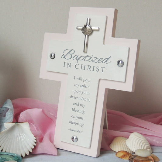 Pastel Pink Baptismal Cross – Catholic Baby Baptism Gif