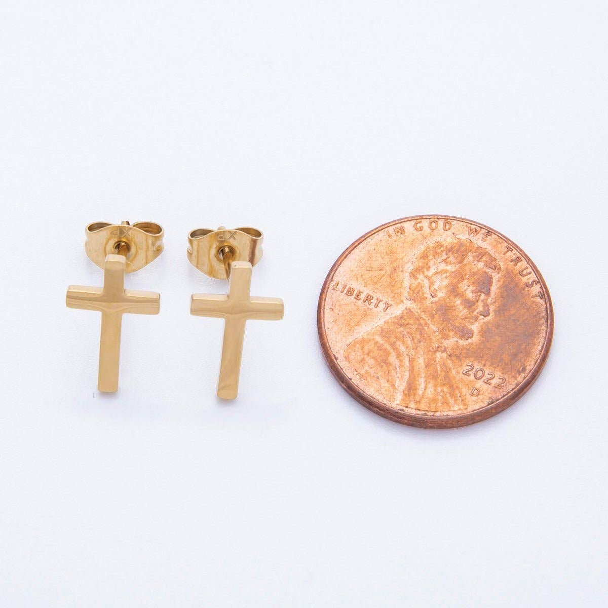 18K Gold Stainless Steel Minimalist Cross Stud Earrings