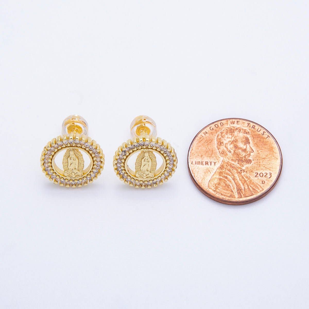 Mother Mary 16K Gold-Filled CZ Religious Stud Earrings