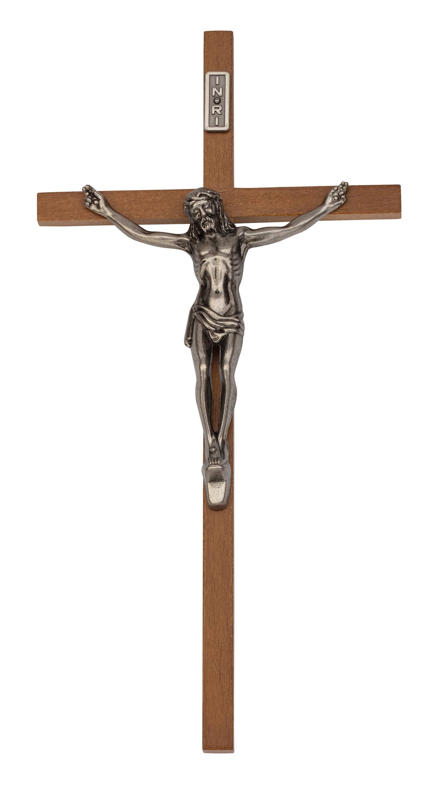 10-Inch Walnut Wood Crucifix with Antique Silver-Tone Corpus