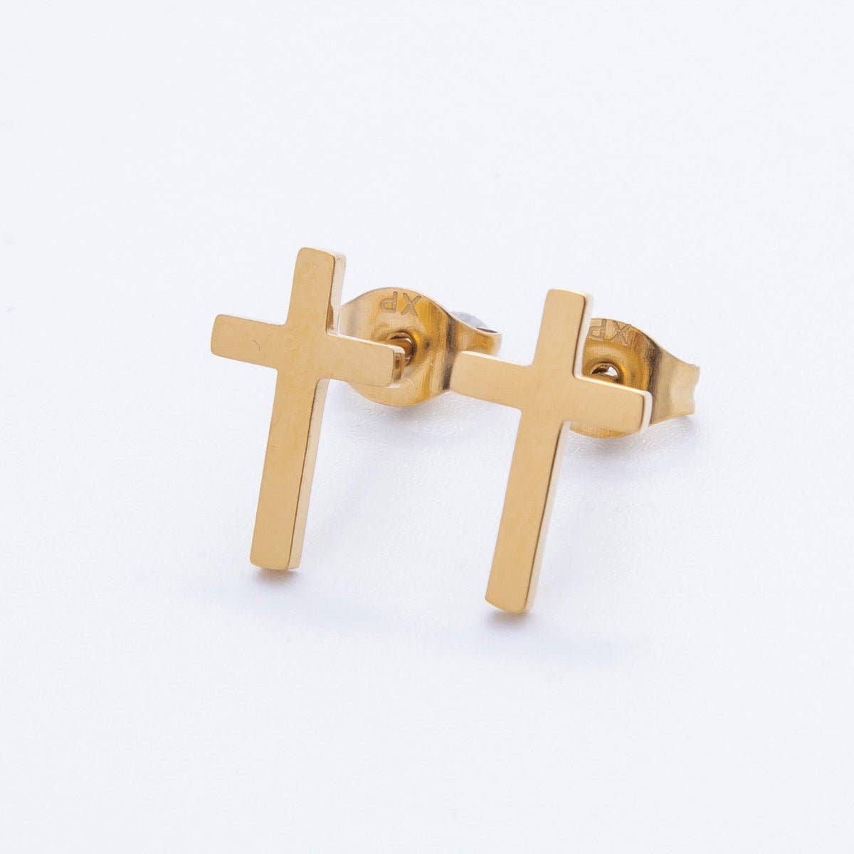 18K Gold Stainless Steel Minimalist Cross Stud Earrings