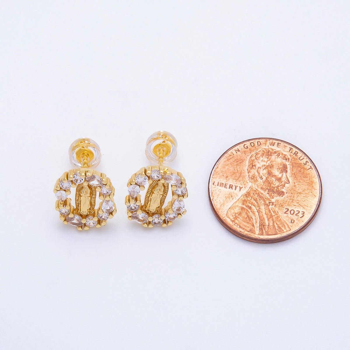 Our Lady of Guadalupe 16K Gold-Filled CZ Religious Stud Earrings